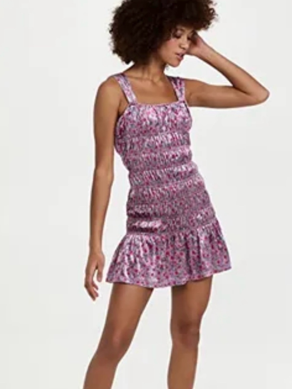 Free the Roses Purple Velour Floral Smocked Mini Dress size M